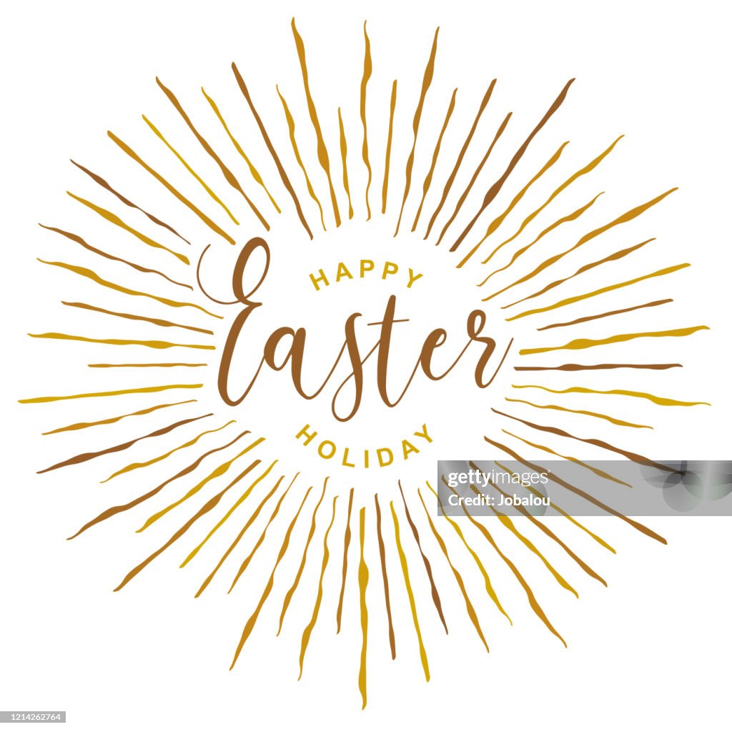 Happy Easter Holiday With Doodle Golden Rays