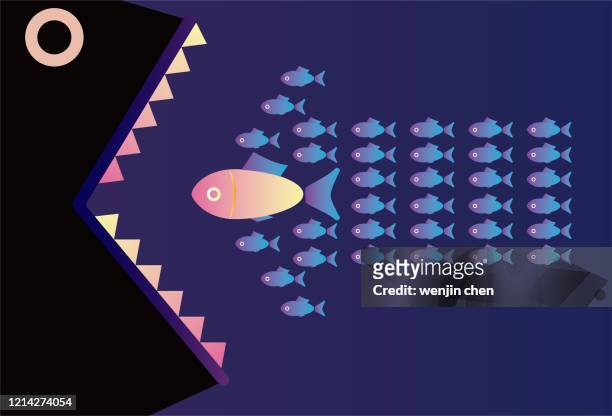 große fische essen schule von fischen machen pfeil form stock illustration - food chain stock-grafiken, -clipart, -cartoons und -symbole