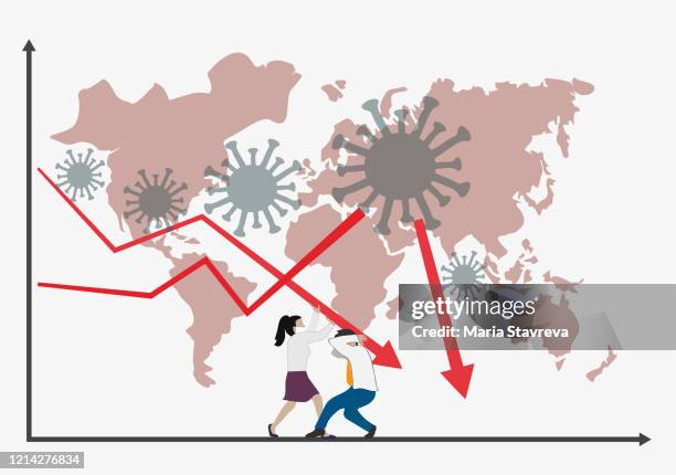 ilustraciones, imágenes clip art, dibujos animados e iconos de stock de coronavirus. crysis financiero recesión concepto económico. - inexpensive