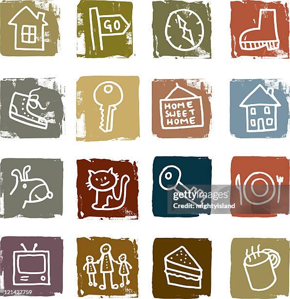 home and family life icons - tv family stock illustrations