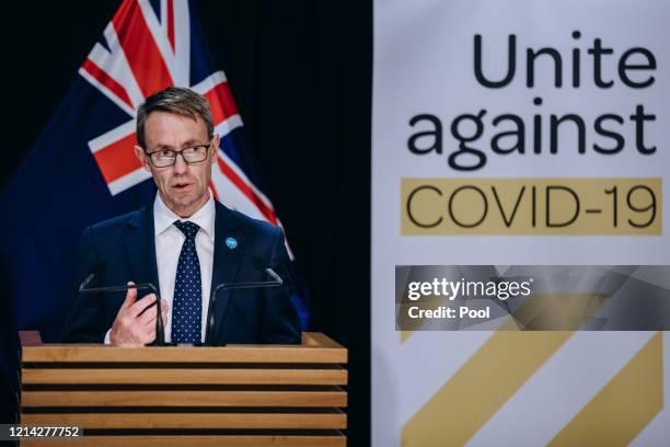 Dr Ashley Bloomfield speaks at a COVID-19 press conference at Parliament on May 21, 2020 in Wellington, New Zealand. COVID-19 restrictions are being...