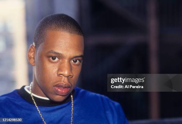 Jay-Z appears in a portrait taken at the Roc-A-Fella Records offices on June 1996 in New York City.