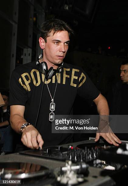 During DJ AM and Travis Barker perform at Crobar for a packed audience. At Crobar in Manhattan, New York, United States.