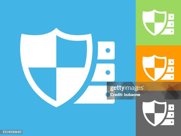 computer server with shield protection icon - white server room stock illustrations