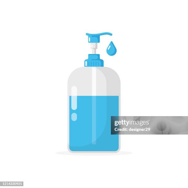 liquid soap and dispenser icon. hand cleaning for soap, disinfectant, hygiene concept flat design on white background. - liquid detergent stock illustrations