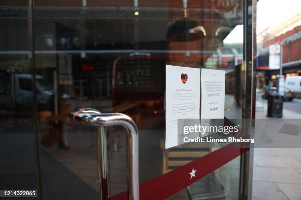 Sign is displayed outside Pret A Manger in Wood Green informing costumers about its closure on March 23, 2020 in London, United Kindom. McDonald's,...