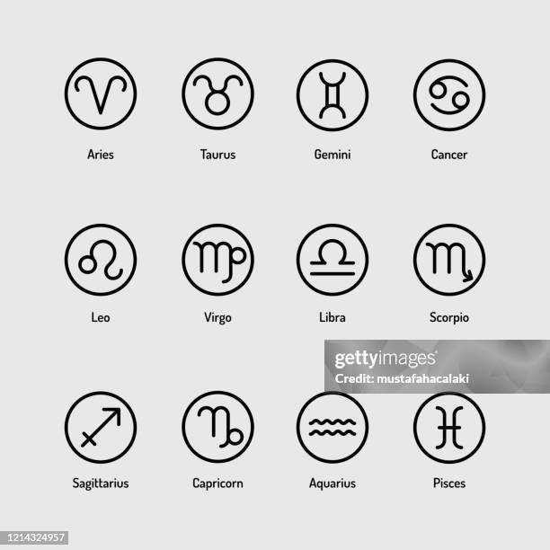 illustrazioni stock, clip art, cartoni animati e icone di tendenza di semplice set di icone di zodiac signs - toro segno zodiacale