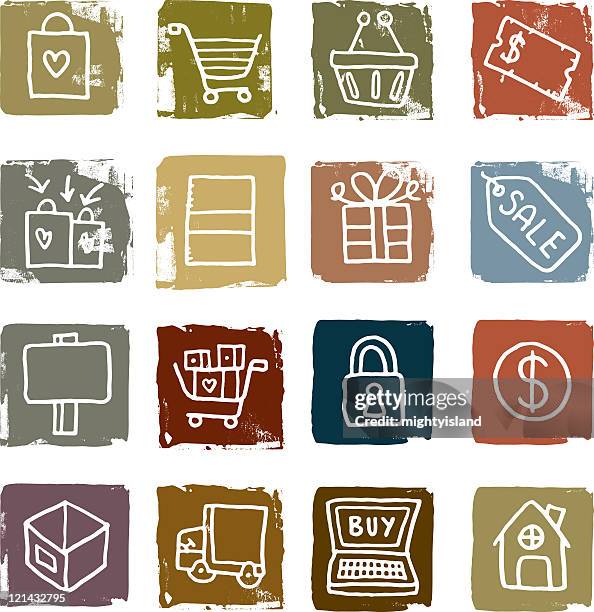 ecommerce icons - basket texture stock illustrations