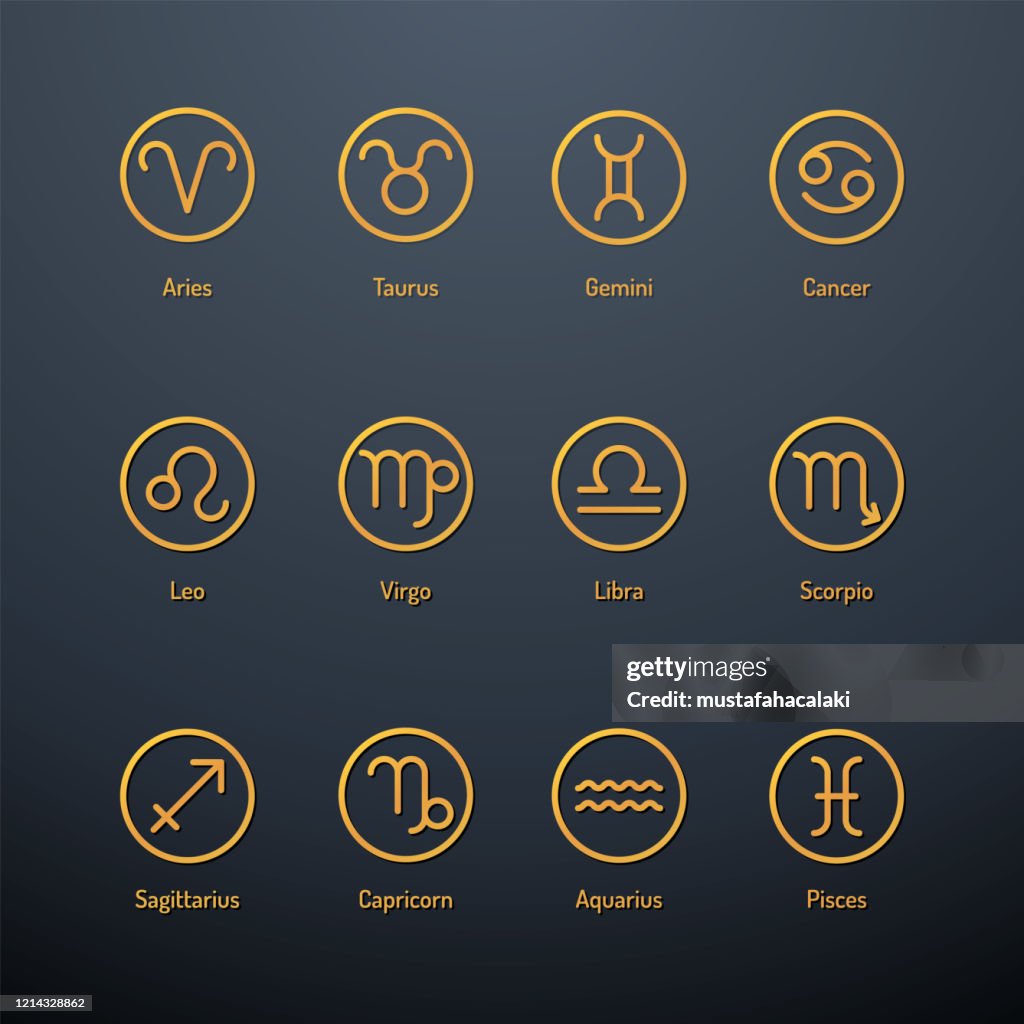 Reeks gouden gekleurde pictogrammen van astrologietekens