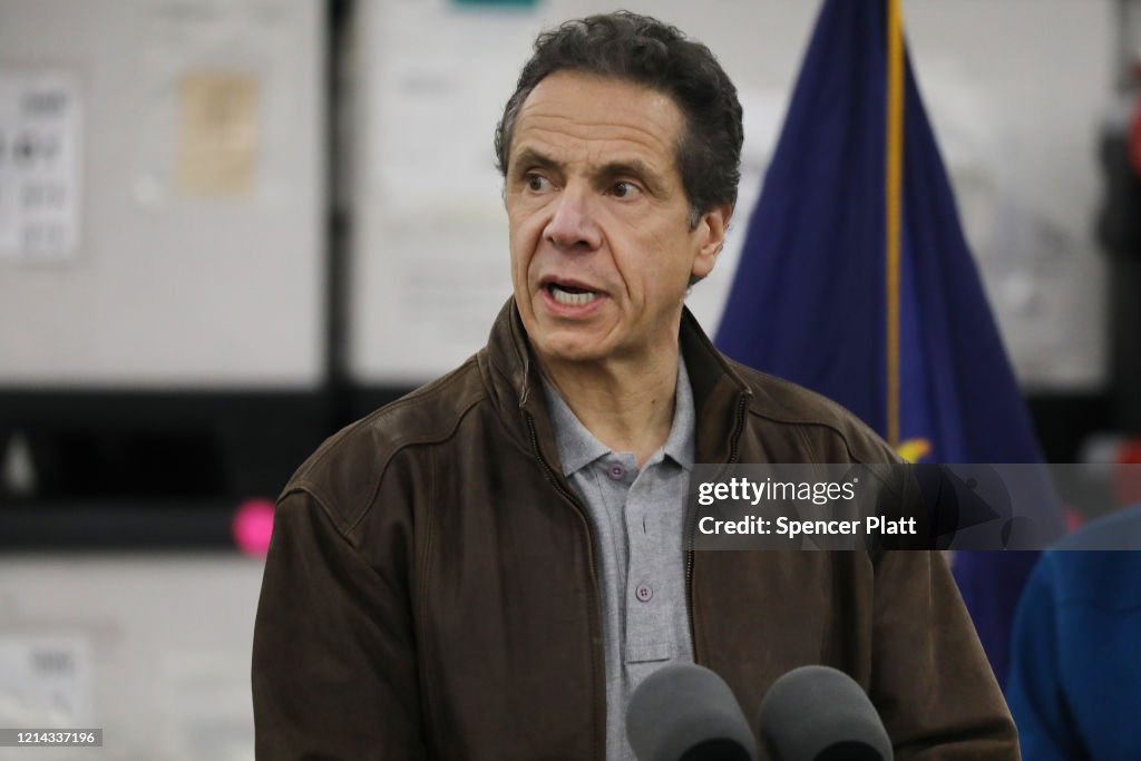 New York Governor Andrew Cuomo Tours Temporary FEMA Hospital Being Setup At Javits Convention Center