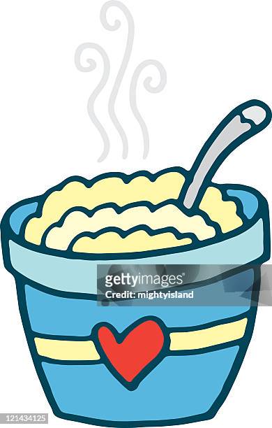 bowl of steaming porridge - cereal bowl stock illustrations