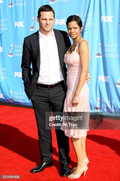Justin Chambers and Keisha Chambers during 38th Annual NAACP Image Awards - Arrivals at Shrine Auditorium in Los Angeles, California, United States.