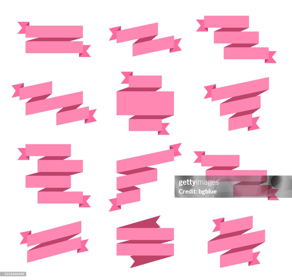Pink Ribbon Notes Design Set Of Pink Ribbons Banners Design Elements On White Background High ...