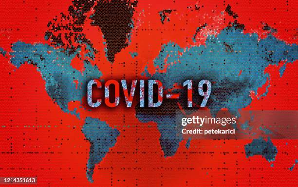 world map- coronavirus (covid-19) - laboratory equipment white background stock illustrations