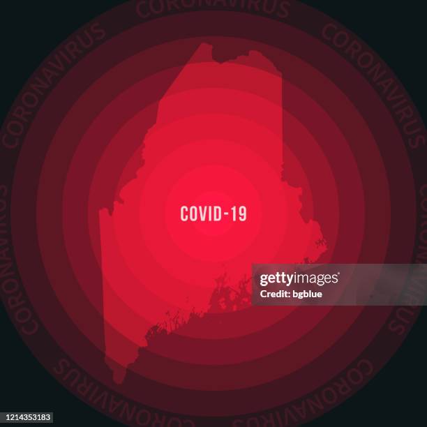 maine karte mit der verbreitung von covid-19. coronavirus-ausbruch - verwaltungsbezirk cumberland county stock-grafiken, -clipart, -cartoons und -symbole