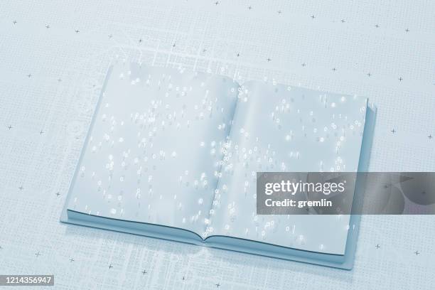 open book with binary code - glowing book stock pictures, royalty-free photos & images