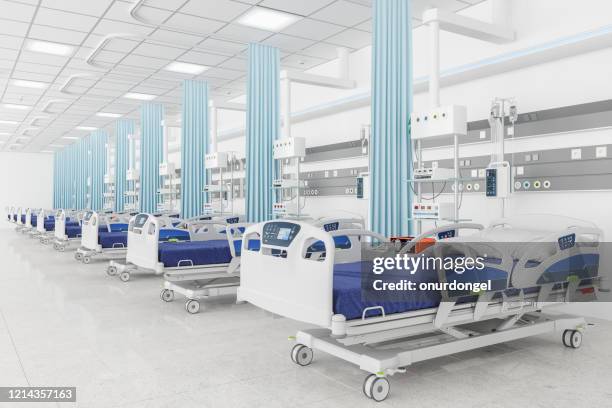 empty beds in a hospital ward - patient monitoring unit stock pictures, royalty-free photos & images