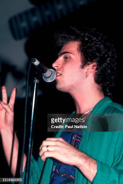 American Rock musician Dweezil Zappa performs at the Vic Theater, Chicago, Illinois, May 28, 1985.