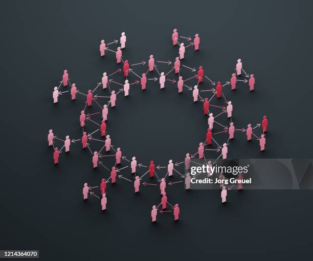 chain of infection in the shape of a coronavirus - infectious disease contact diagram stock pictures, royalty-free photos & images