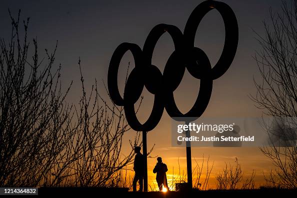 Olympic Rings Sunset The Olympic rings are seen as sunset in the Olympic Park in Stratford ...