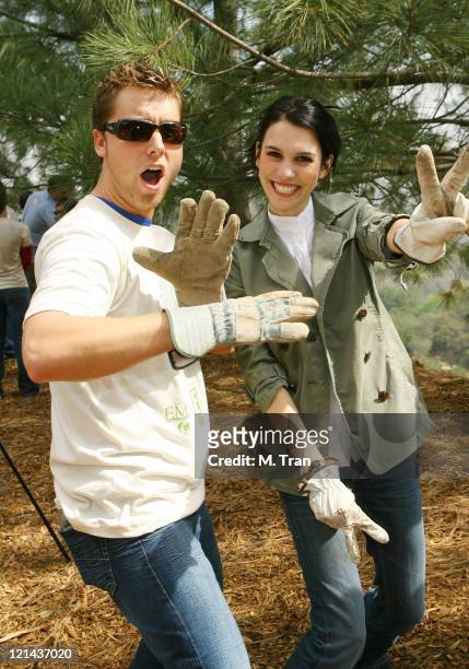 Lance Bass and Christy Carlson Romano during EMA and E! Entertainment Television Tree Planting Event - April 4, 2007 at Tree People's Headquarters in...
