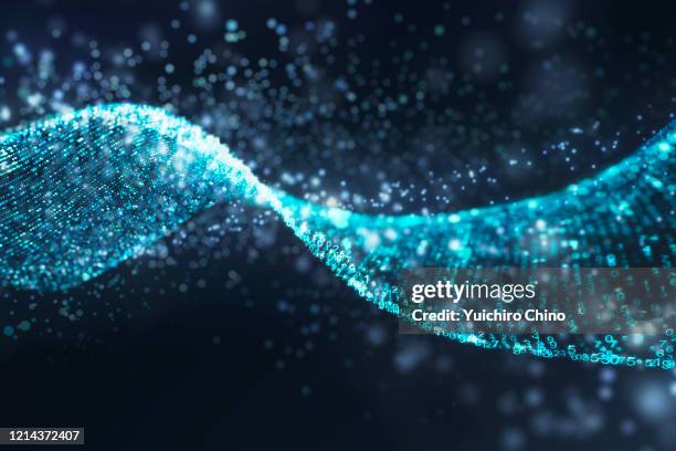 particle of digital data and numbers code - hélice formas geométricas imagens e fotografias de stock