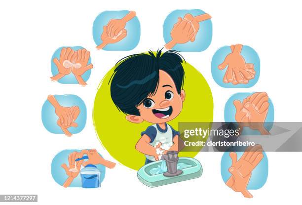 washing his hands - washing hands close up stock illustrations