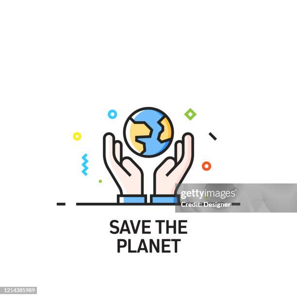 save the planet icon flat line design - water efficient stock illustrations