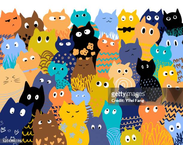 illustration of colourful cartoon cats - cute background stock pictures, royalty-free photos & images