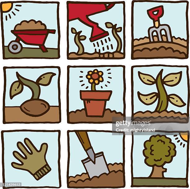 gardening prints - sapling stock illustrations