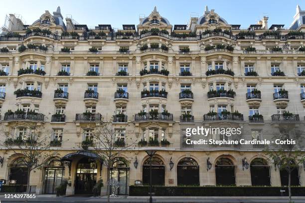 View of closed Plaza Athenee Hotel on March 23, 2020 in Paris, France. The country has introduced fines for people caught violating its nationwide...