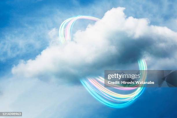 light trail connecting clouds - light streaks stock-fotos und bilder