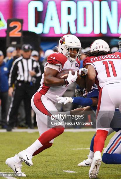 David Johnson of the Arizona Cardinals carries the ball against the New York Giants during an NFL football game October 20, 2019 at MetLife Stadium...