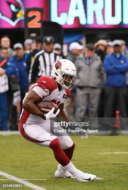 David Johnson of the Arizona Cardinals carries the ball against the New York Giants during an NFL football game October 20, 2019 at MetLife Stadium...