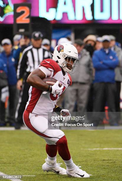 David Johnson of the Arizona Cardinals carries the ball against the New York Giants during an NFL football game October 20, 2019 at MetLife Stadium...