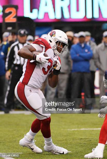 David Johnson of the Arizona Cardinals carries the ball against the New York Giants during an NFL football game October 20, 2019 at MetLife Stadium...