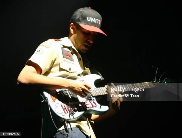 Tom Morello of Rage Against The Machine during Coachella Valley Music and Arts Festival - Day 3 - Rage Against The Machine at Empire Polo Field in...