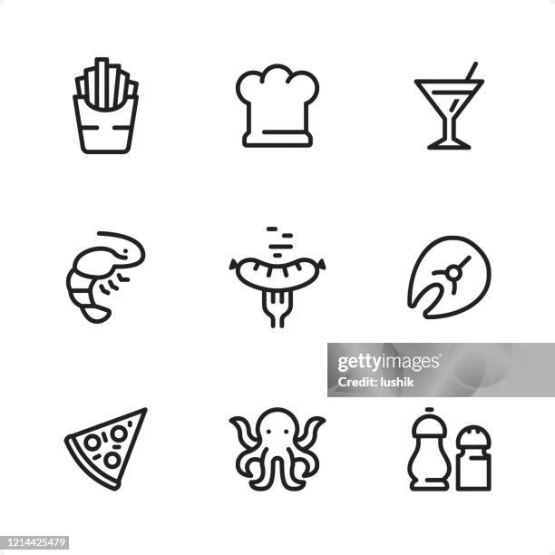 restaurant & food - single line icons - salmon fillet stock illustrations