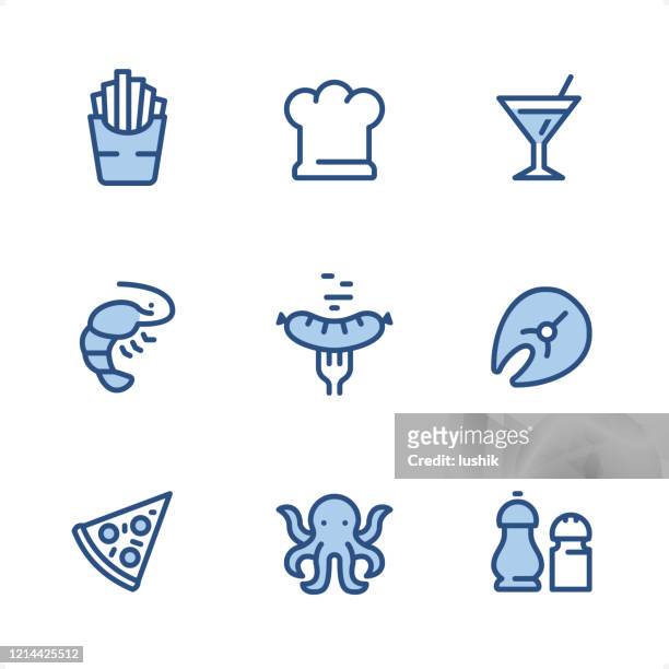 restaurant & essen - pixel perfect blue icons - fillet stock-grafiken, -clipart, -cartoons und -symbole