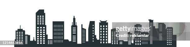 stadtsilhouette, silhouette der stadt mit schwarzer farbe auf weißem hintergrund. - wolkenkratzer stock-grafiken, -clipart, -cartoons und -symbole