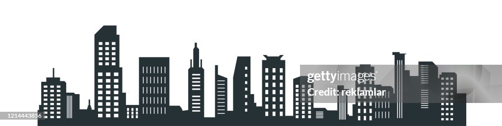 City silhouette, Silhouette of city with black color on white background.