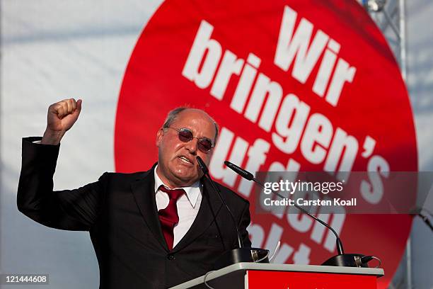 Gregor Gysi, Chairman of the Bundestag faction of the left-wing political party Die Linke, attends the opening campaign rally of Die Linke ahead of...