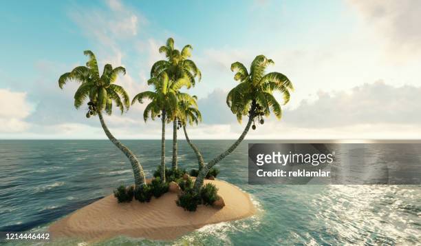 eiland, klein eiland in oceaan. 3d-render - tropical island stockfoto's en -beelden