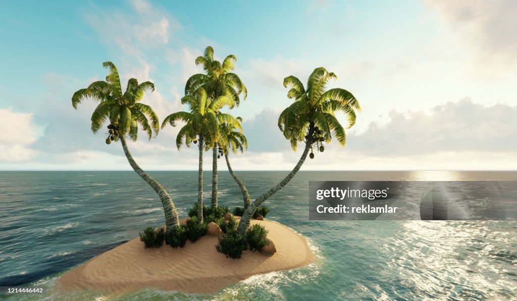 Island, Small island in ocean. 3d render