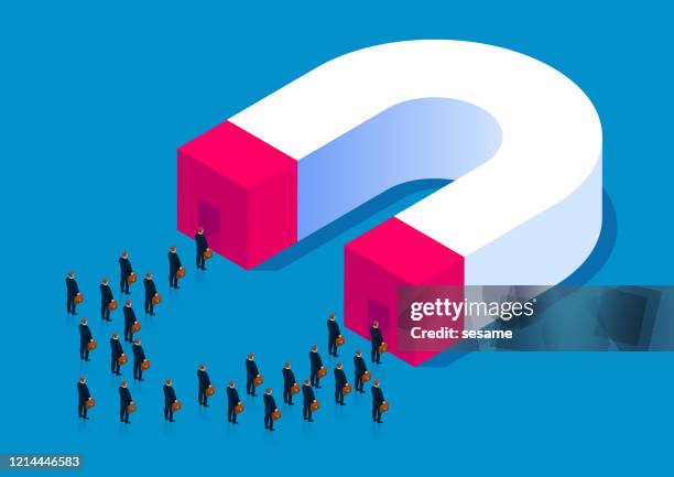 huge magnet attracts crowd - creative crowd stock illustrations