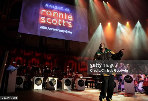 Courtney Pine on stage during the A Night At Ronnie Scotts: 60th Anniversary Gala at Royal Albert Hall on October 30, 2019 in London, England.