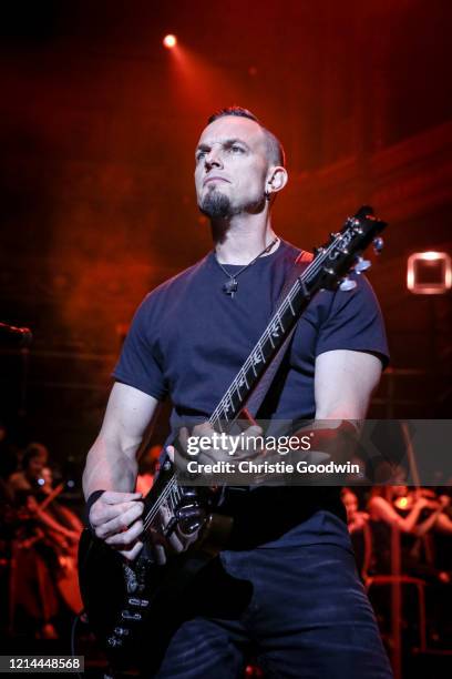 Brian Marshall of Alter Bridge performs on stage with the Parallax Orchestra at Royal Albert Hall on October 3, 2017 in London, England.