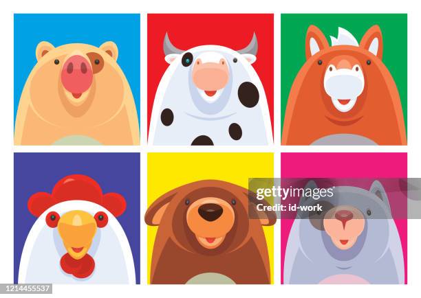 domestic animals heads - cute cow stock illustrations