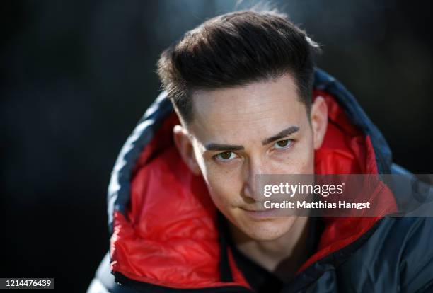 German gymnast Marcel Nguyen poses for a portrait during a training session for the Tokyo 2020 Olympics at his mother's garden on March 24, 2020 in...