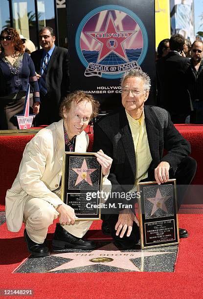 Robby Krieger and Ray Manzarek of The Doors during The Doors Celebrate 40th Anniversary with Star on the Hollywood Walk of Fame at 6901 Hollywood...